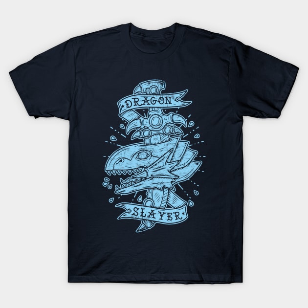 Dragon slayer - blue ink T-Shirt by Firebrander